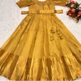 Golden Pure Banarasi Anarkali Gown