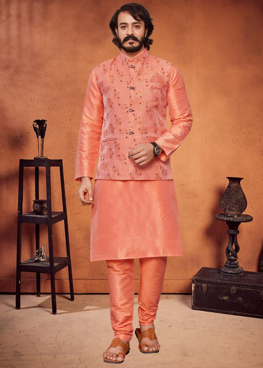 Men's Wedding Silk Kurta Koti