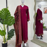 Monsoon Silk Maroon Straight Suit