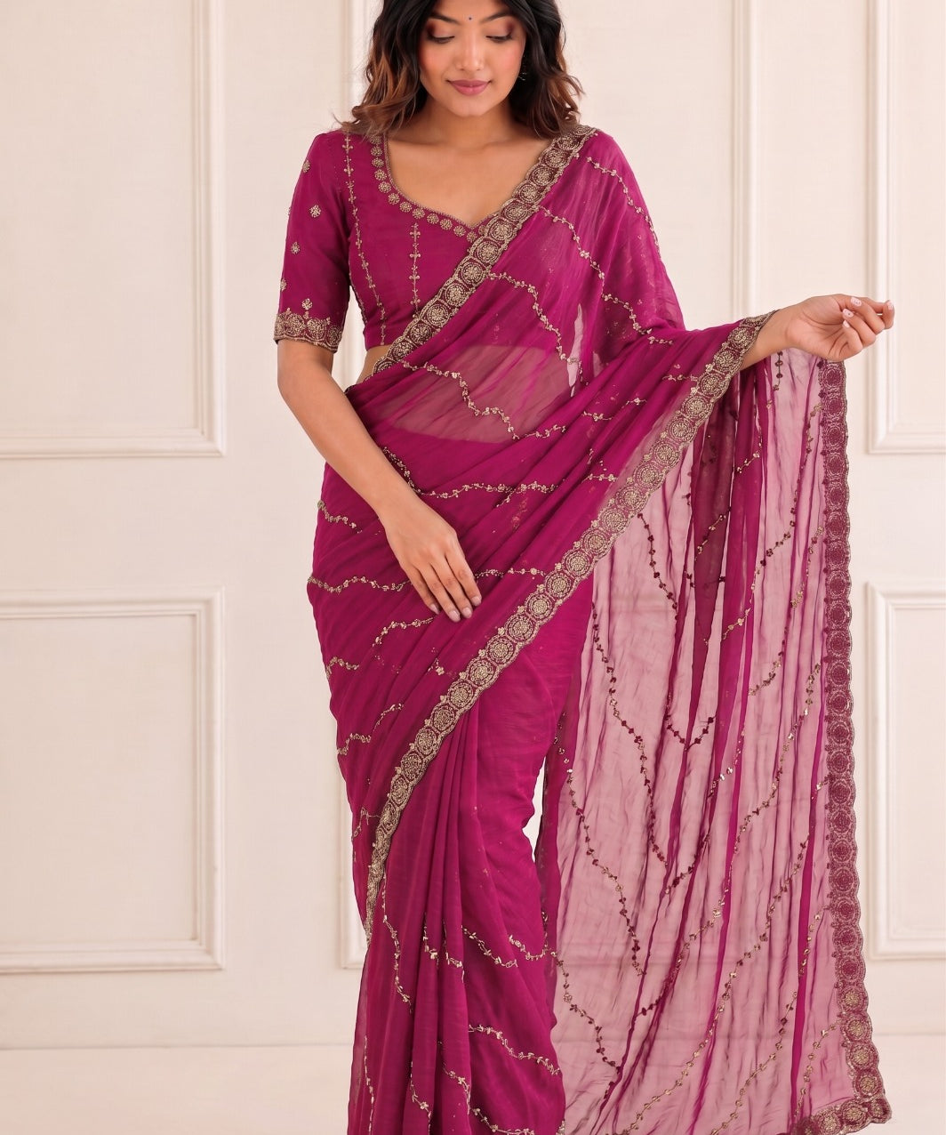 Designer Fendy Beads Work Saree
