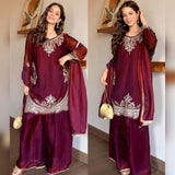 Designer Maroon Fandy Silk Suit