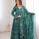 Green Printed Anarkali Gown Set
