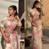 Floral Printed Tabby Silk Saree