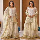 White Designer Embroidered Top Sharara