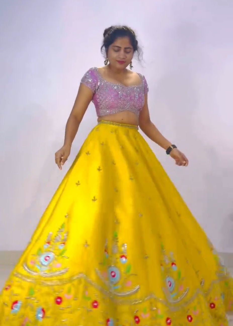 Yellowish Pithi Chinon Lehenga