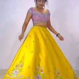 Yellowish Pithi Chinon Lehenga