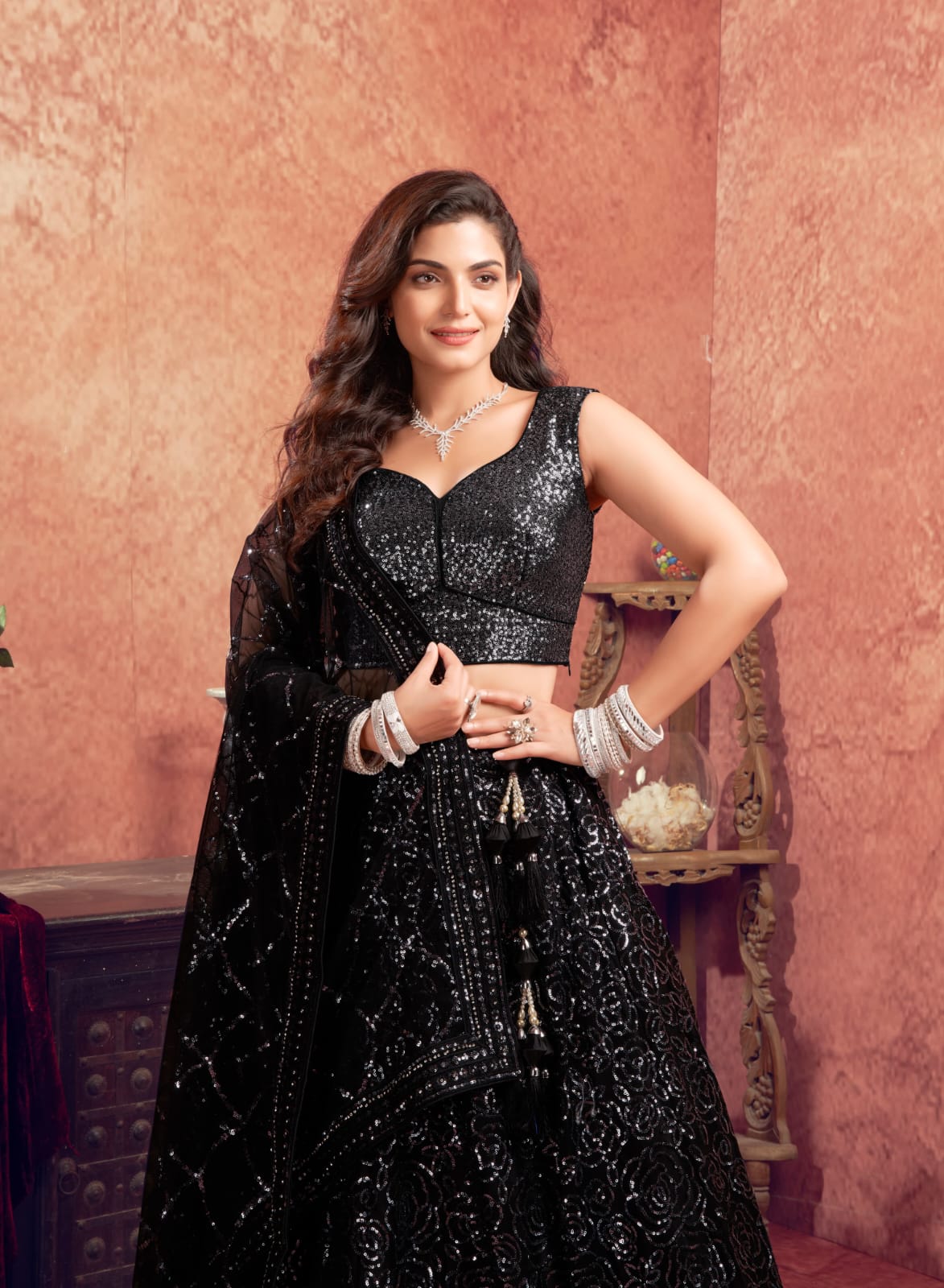 Black Sequnce Premium Bridal Lehenga