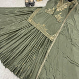 Olive Chinon Silk Top Lehenga