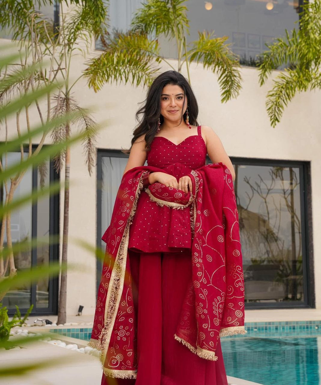 Ethnic Tabby Organza  Top Sharara Plazzo