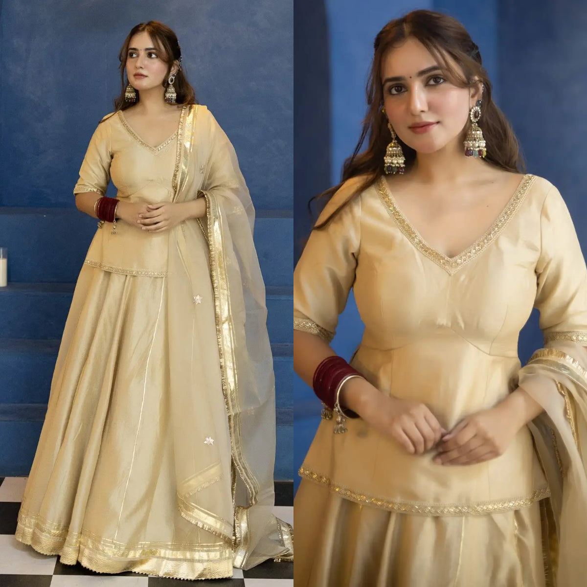 Creamy Vichitra Silk Top Lehenga