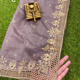 stunning cut work visca slub silk saree.