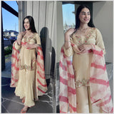 Creamy Designer Top Plazzo Set