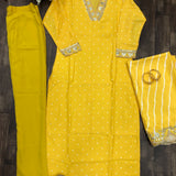 Yellow Muslin Digital Printed Suit