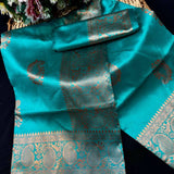 Turquoise Soft Lichi Silk Saree