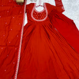 Orange Roman Silk Anarkali Gown