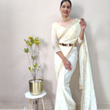 White Premiun  Georgette Saree