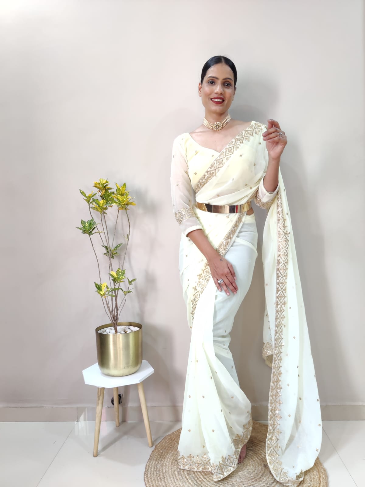 White Premiun  Georgette Saree