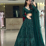Green Classic Embroidered Lehenga
