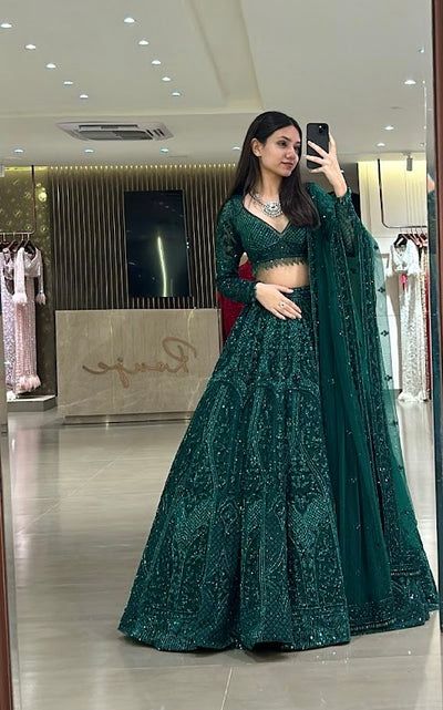 Green Classic Embroidered Lehenga