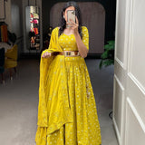 Fabulous Yellow Mirror Work Lehenga Choli