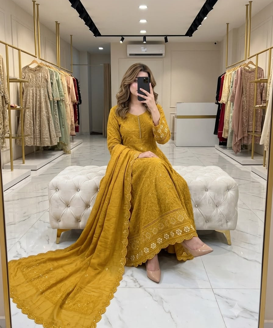 Mustard Yellow Emroidered Gown
