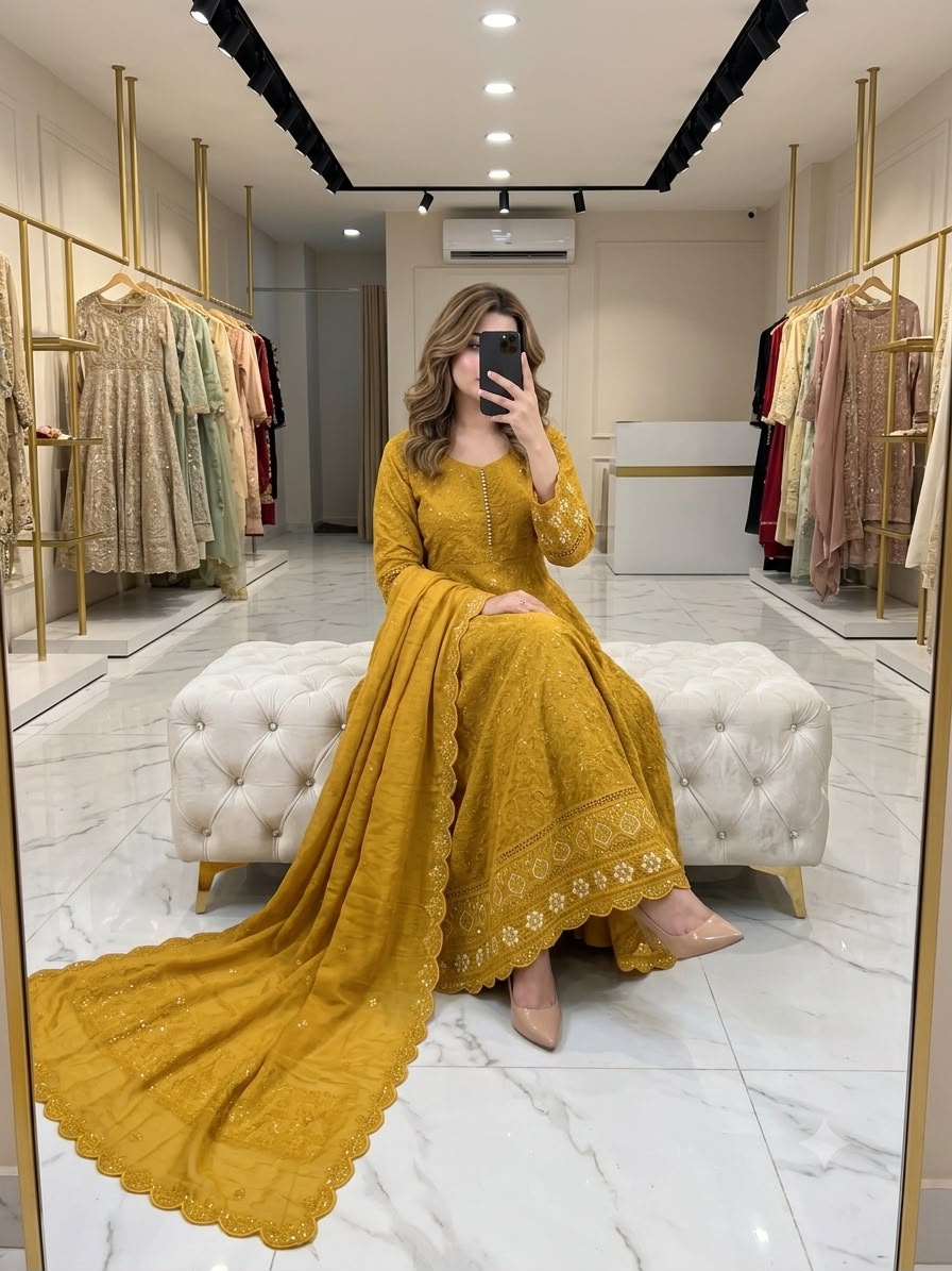 Mustard Yellow Emroidered Gown