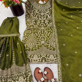 Olive Ethnic Embordered Top Sharara