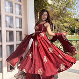 Maroon Fandy Silk Top Plazzo