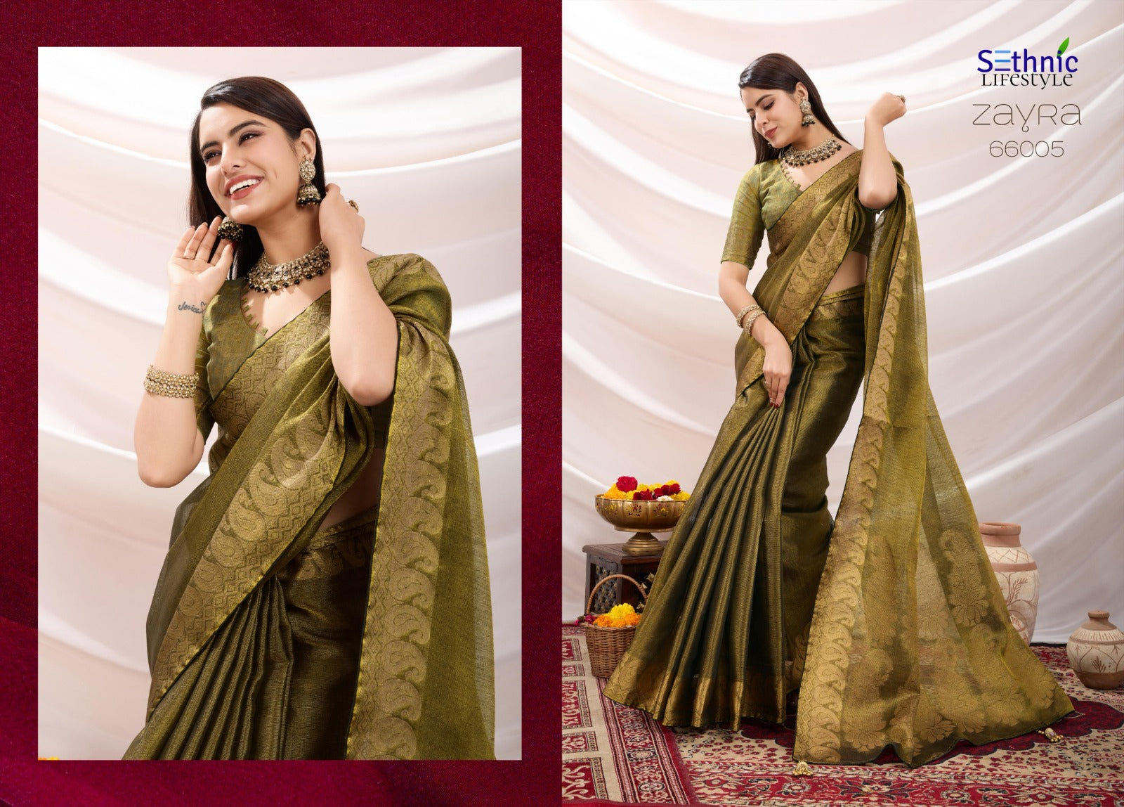 Zayra Ethnic Linen Tissue Saree
