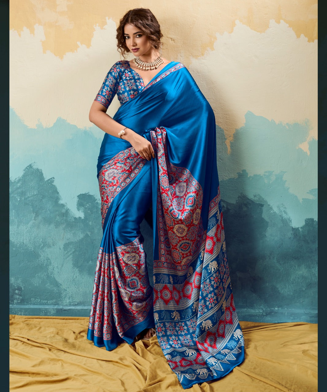 Traditional Pure Satin Ajrakh Saree