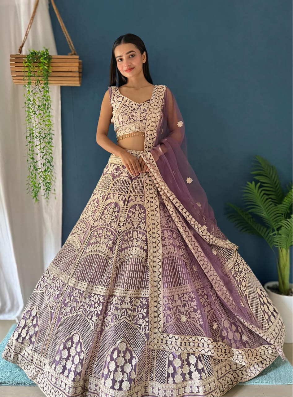 Purple Heavy Net Lehenga Choli