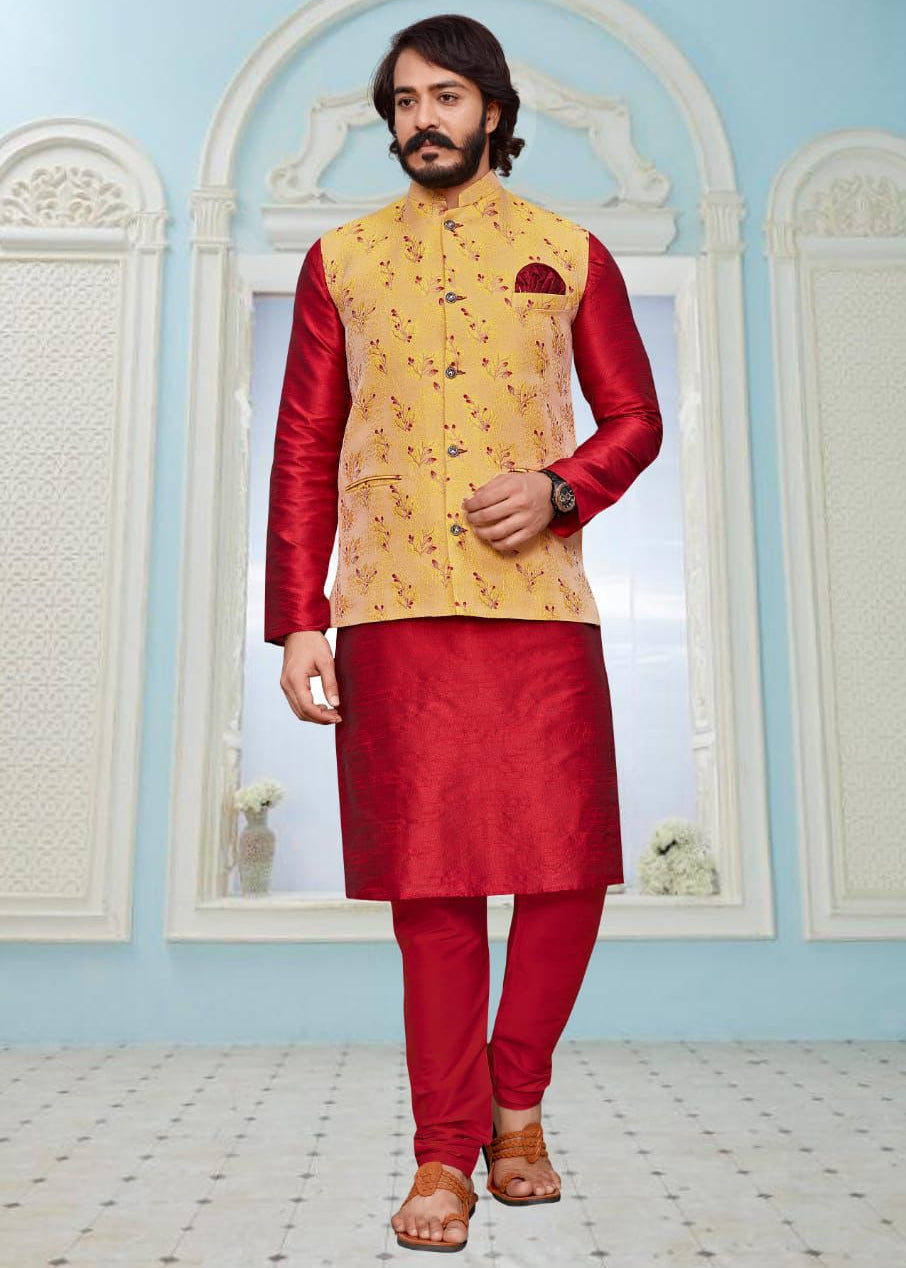 Men's Wedding Silk Kurta Koti