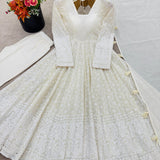 Off-white Cotton Thread Work Suit