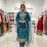 Trendy Embroidered Chinon Silk Suit