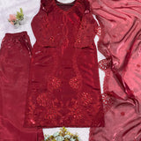 Maroon Embroidered Pakistani Suit