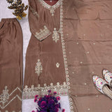 Designer Chinon Silk Embroidered Suit