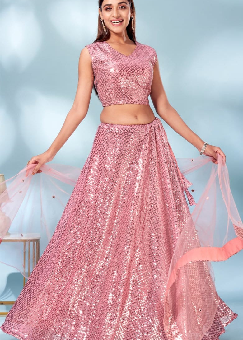 LEHENGA POWER NET FABRIC WITH SEQUIN EMBROIDERY