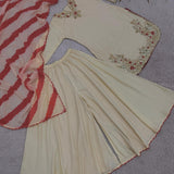 Creamy Designer Top Plazzo Set