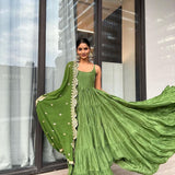 Olive Faux Georgette Gown