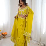 Yellow Stylish Shrug Westren Dhoti