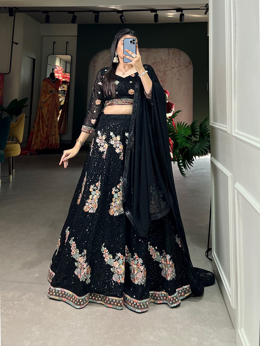 Elegance Sequance Black  Lehenga