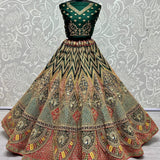 Multi Color Peacock Embroidered Designer Silk Lehengacholi