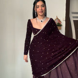 Beautifull Wine Velvet Saree