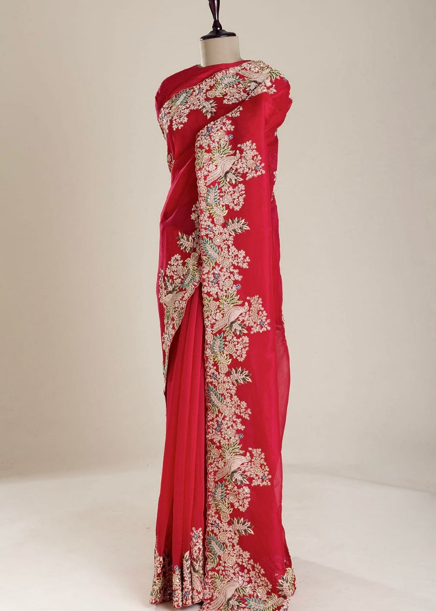 Red Designer Jimmy Saree Collection