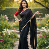 Elegant Black Star Georgette Saree