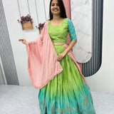 Festive Parrot Green Chinon Lehenga