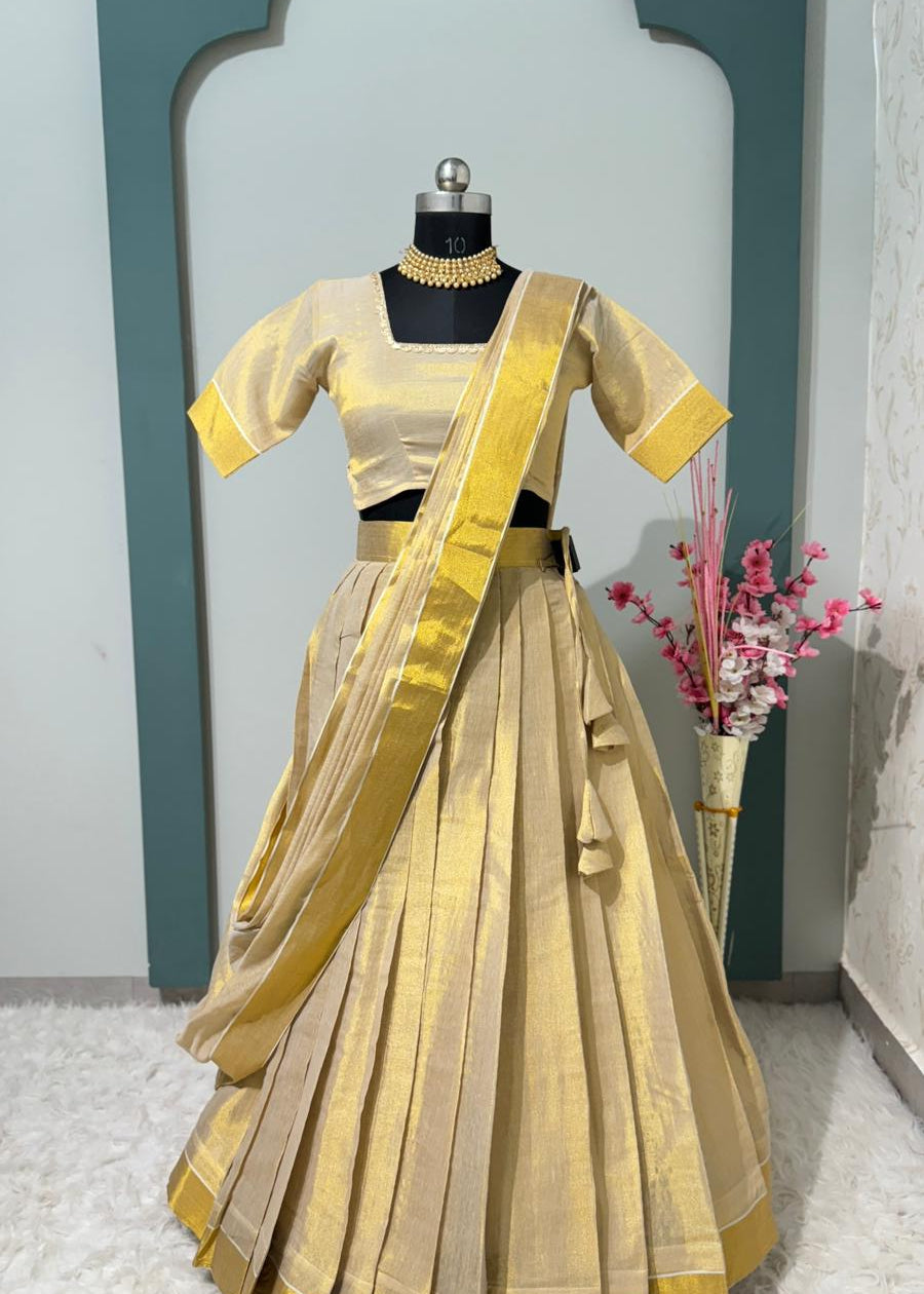 Traditional Gold Half Lehenga Saree