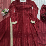 Celebrity Maroon Cotton Flared Suit