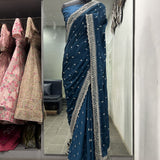 Blue chiffon saree