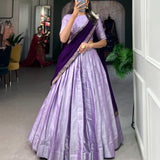 Traditional Purple Jacquard Silk Lehenga